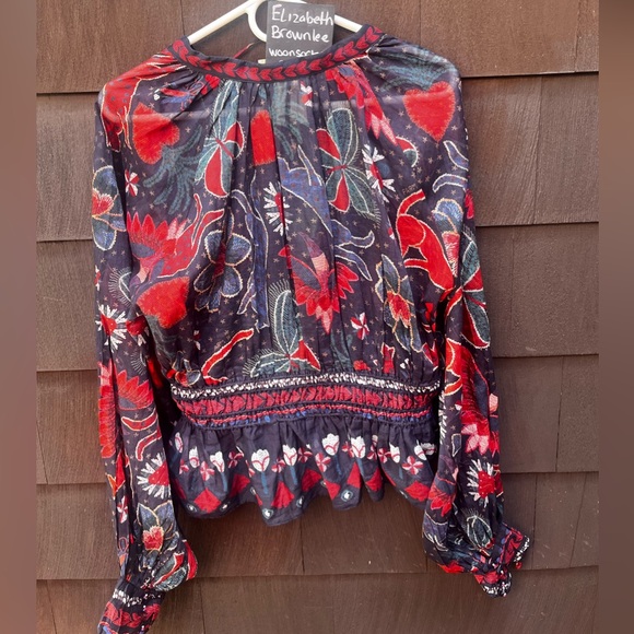 Farm Rio Tropical Shine Women's Floral Top - Red and Blue Size Large - Picture 4 of 5